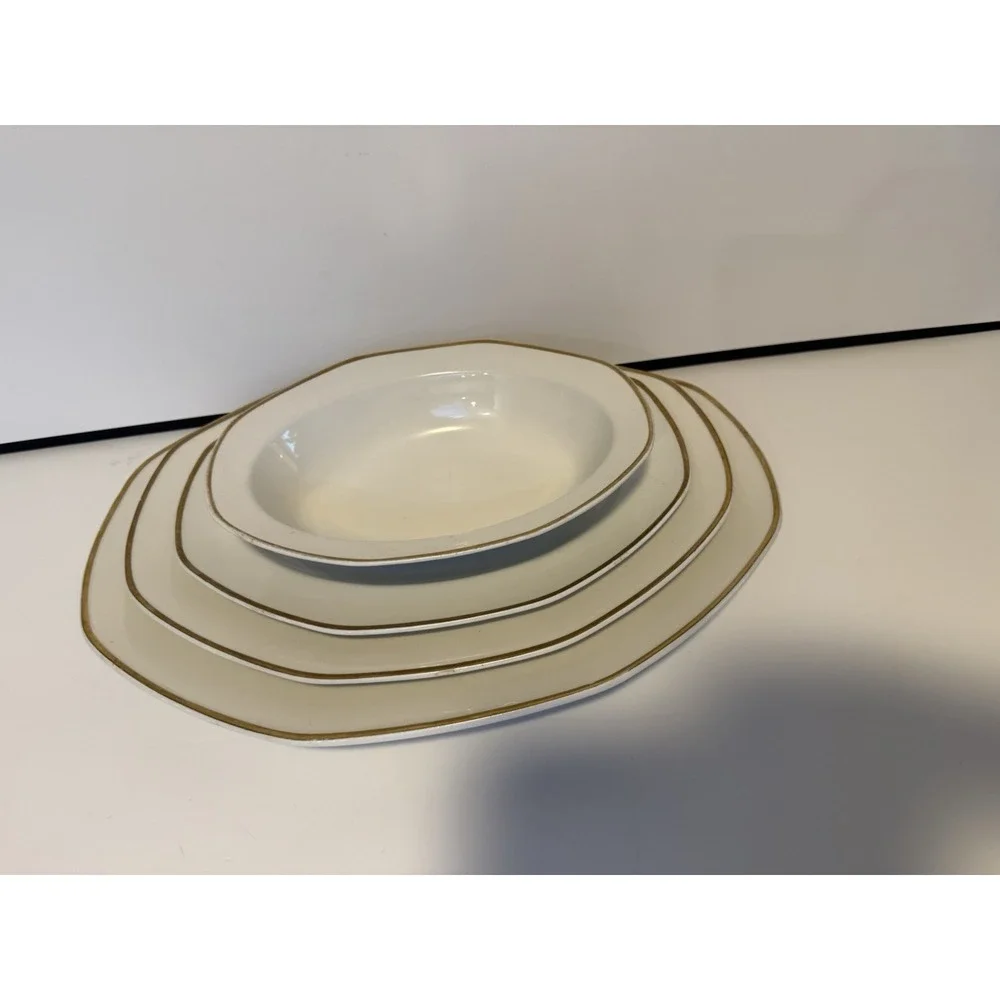 Rare WH Grindley Excelsior Antique Ironstone Octagonal Platters + Oval Bowl 1910